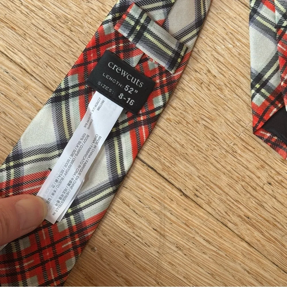 J Crew Crewcuts Plaid Classic Tie, red, black, white, yellow